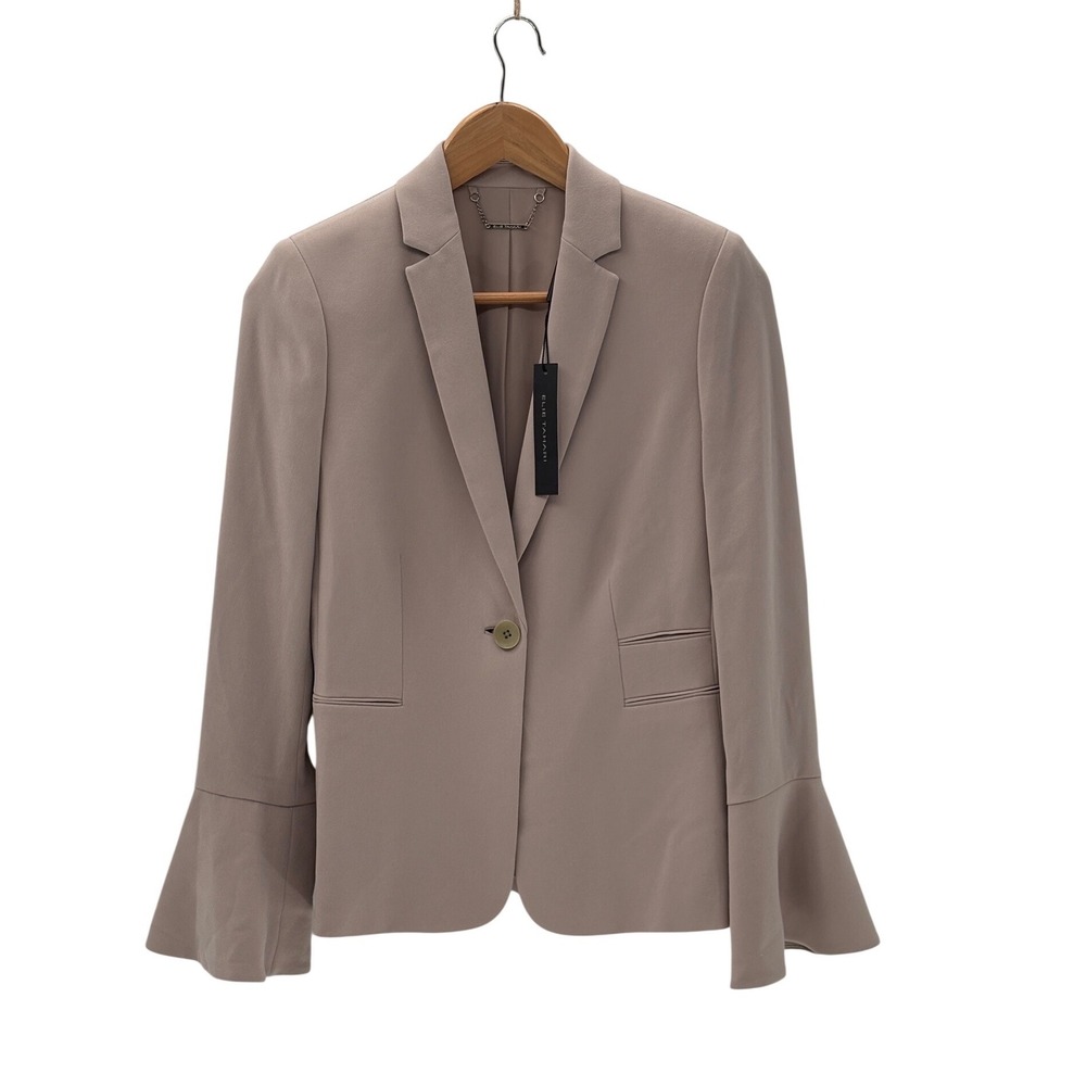 New Elie Tahari Blazer Darcy Women Size 2 Beige Tan Bell Sleeve Quiet‎ Luxury